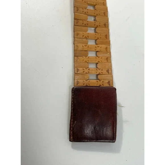 Vintage wooden bamboo leather buckle - Picture 2 of 6